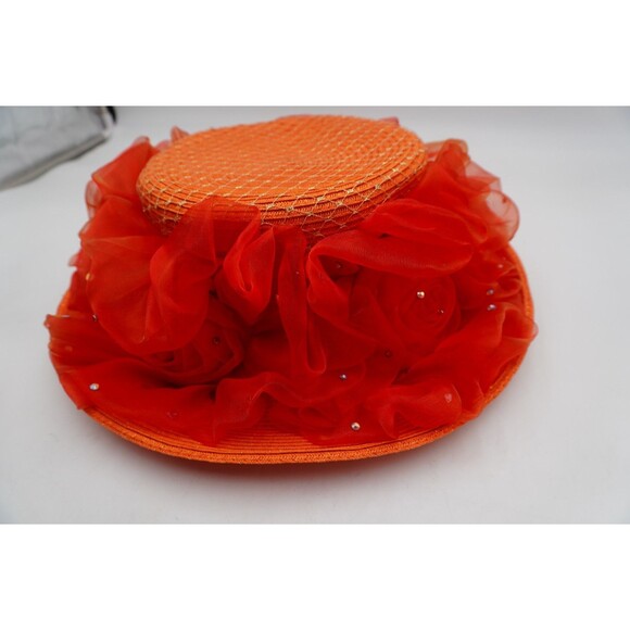 Whittall & Shon Designer Hat Orange Floral & Sequin Church Derby Tea party main image 6